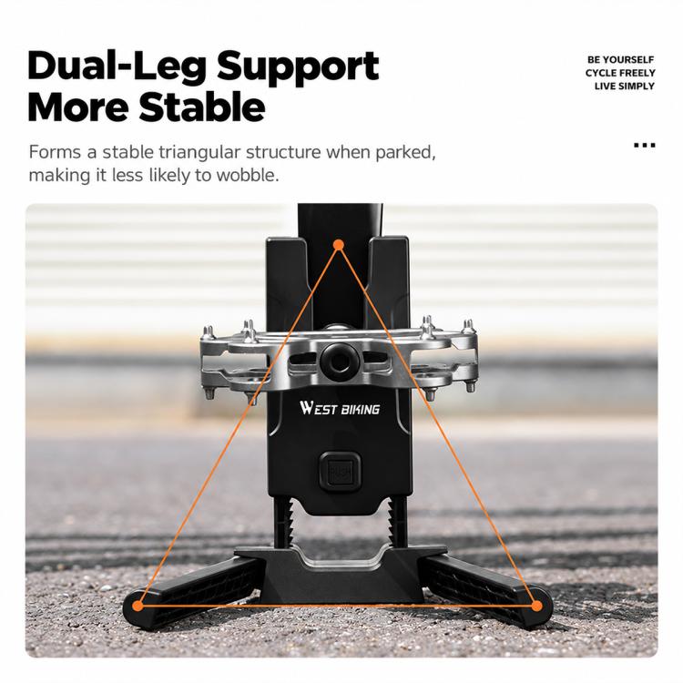 Black dual-leg crank kickstand with triangular support feet for stability