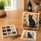 Halloween sea glass DIY art kit with black cat design and step-by-step guide