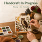 Halloween sea glass DIY art kit in progress with owl artwork and sea glass trays