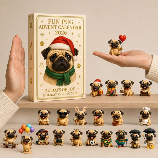 2026 Christmas Fun Pug Advent Calendar, 24 Days Surprise Figurine Gift Box