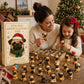 Fun pug advent calendar as two kids lift small pug figurines from the box