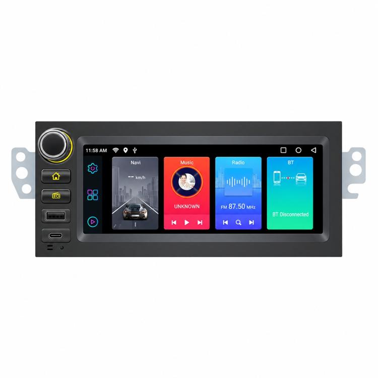 6.86-inch in-dash MP5 player with touchscreen showing radio and music icons