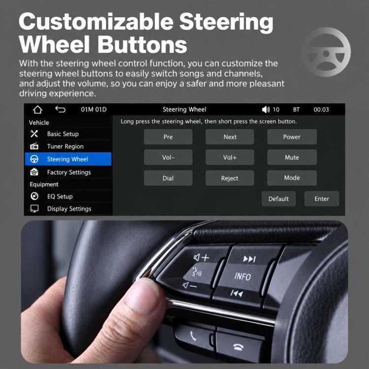 Steering-wheel control buttons for in-dash MP5 player with up/down menu keys