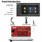 In-dash MP5 player panel with touch display and power/mute, track, and charging options