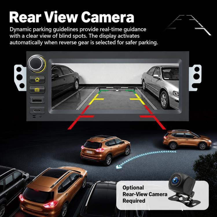 In-dash MP5 player touchscreen showing rear-view camera with parking guidelines