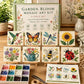 Garden Bloom mosaic art kit 8-piece set with sample garden mosaic panels and bead tray
