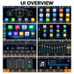 Car MP5 player interface overview with app icons and radio controls screens