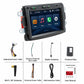 Car MP5 player kit shown with unit, antennas, cables, and protocol box components
