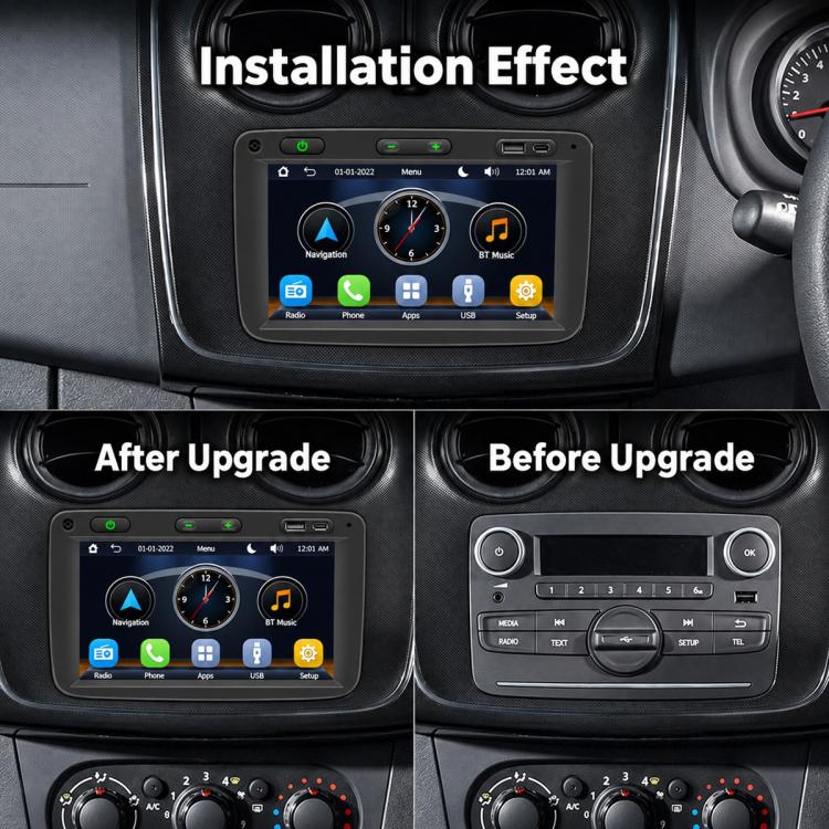 Car MP5 head unit display showing navigation and BT music interface