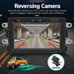 Car MP5 head unit touchscreen showing reversing camera parking guide lines