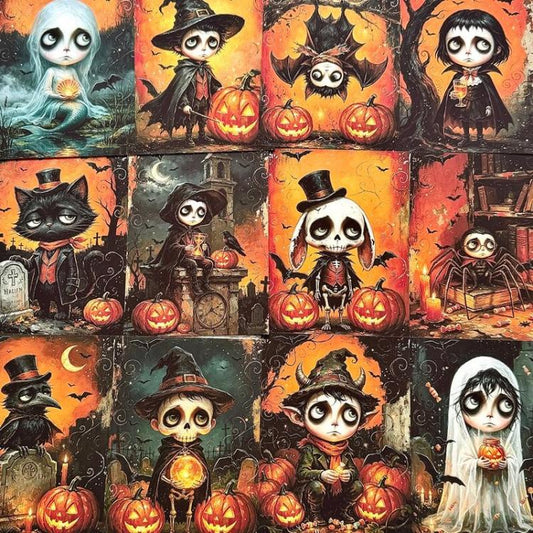 Halloween Party Paper for Bedroom and Living Room Wall Decorations, Size: 14.8 x 21cm, Dark Night Pumpkin Town, Purple Halloween, Graffiti Skeleton, Ghost Party