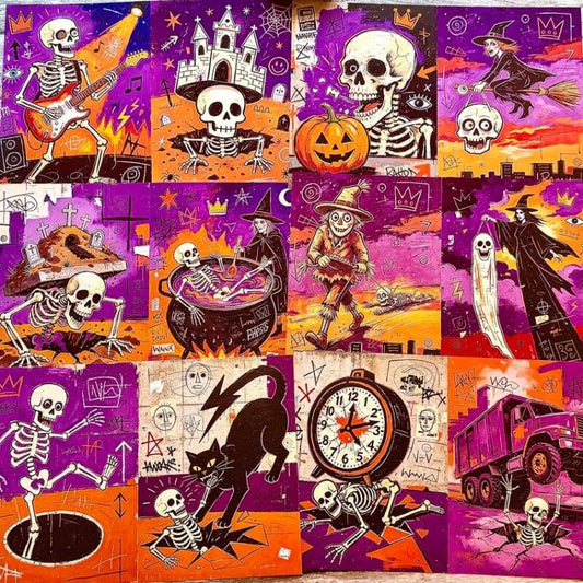 Halloween Party Paper for Bedroom and Living Room Wall Decorations, Size: 14.8 x 21cm, Dark Night Pumpkin Town, Purple Halloween, Graffiti Skeleton, Ghost Party