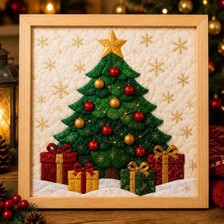 DIY Christmas Fabric Art Painting Kit, 20cm With Frame