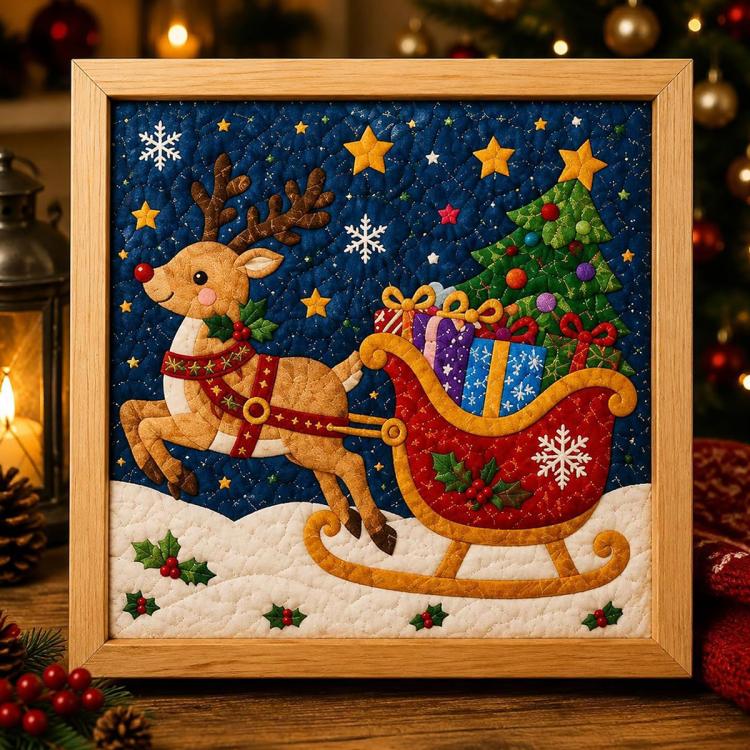 DIY Christmas Fabric Art Painting Kit, 20cm With Frame
