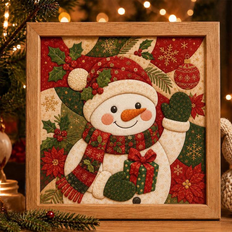 DIY Christmas Fabric Art Painting Kit, 20cm With Frame