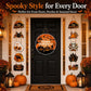 Halloween door hanging decor set arranged with bat, ghost, pumpkin, skull and trick-or-treat signs.
