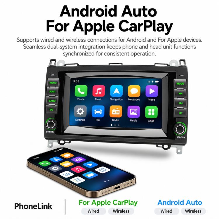 7-inch car MP5 player head unit with touchscreen app icons and side buttons