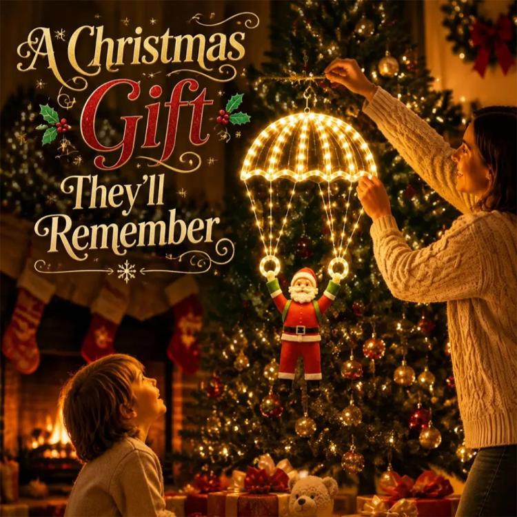 Warm LED Santa parachute pendant light with golden dome and hanging Santa figure