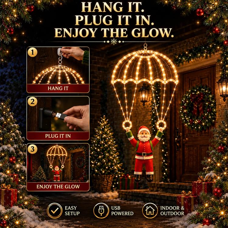 LED Santa parachute pendant light with warm glowing dome and hanging rings