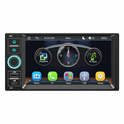 7-inch car MP5 player touchscreen head unit with control buttons and side knob
