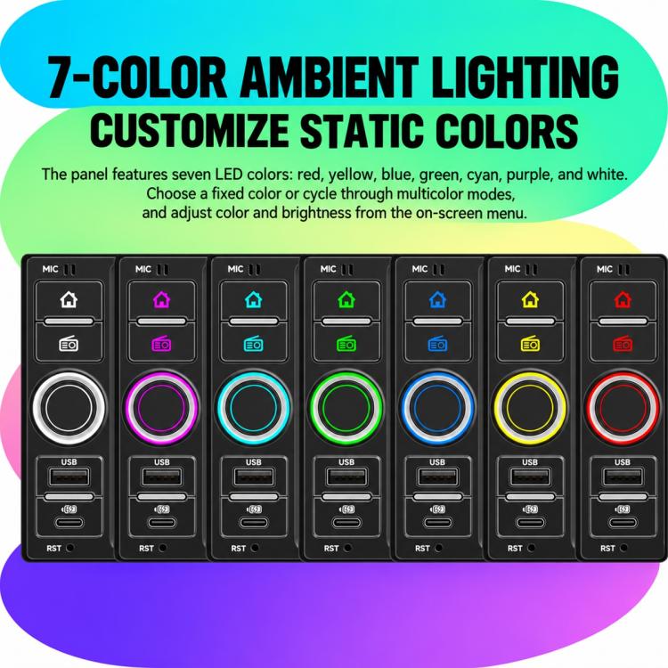 7-color ambient lighting car MP5 head unit with multicolor ring control buttons
