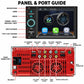 Car MP5 head unit panel and port guide with labeled microphone and audio inputs