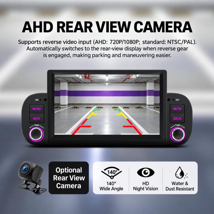 7-inch car MP5 player with rear view camera display on touchscreen
