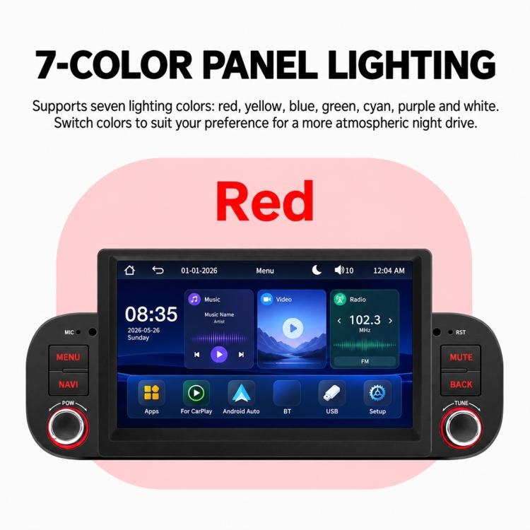 7-inch car MP5 player with 7-color panel lighting, red display
