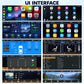7-inch car MP5 player UI interface with app icons and radio screens