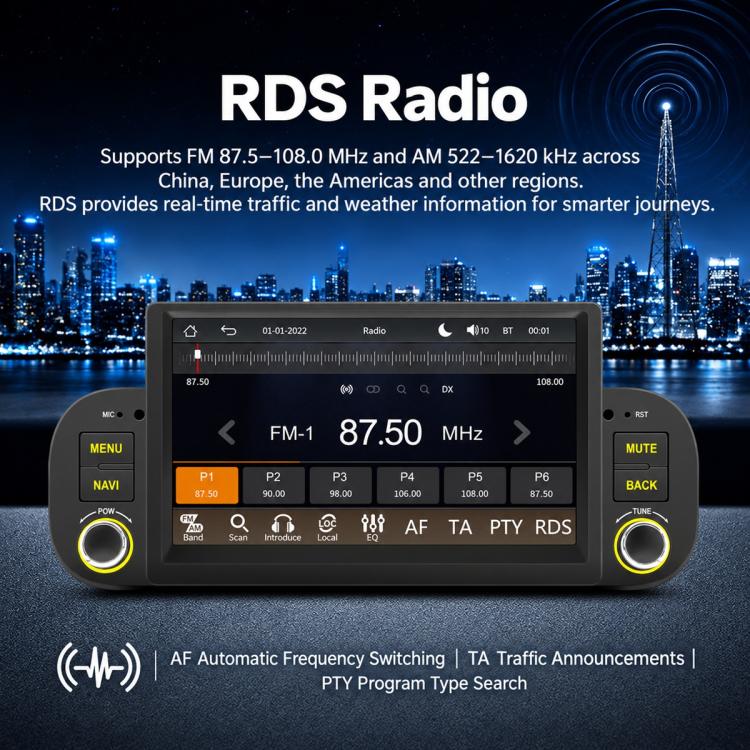 Car MP5 head unit with radio screen display and side rotary control knobs