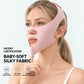 Pink smooth face mask with ear openings and molded nose and mouth cutouts