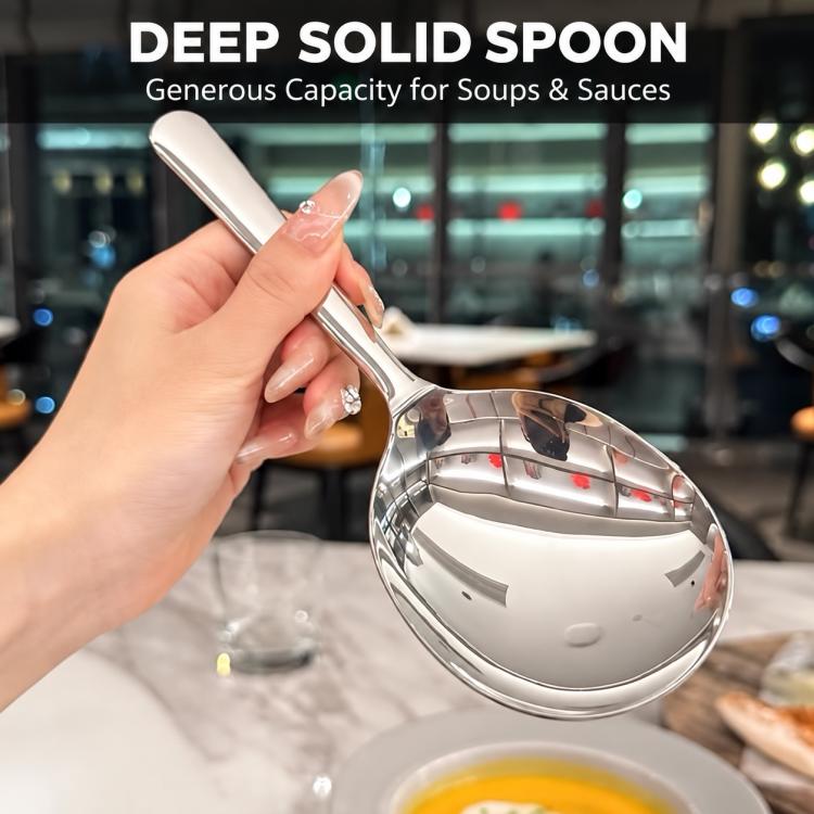 LsCook 2 PCS / Pack Short Handle 410 Stainless Steel Multifunctional Soup Spoon, Slotted Spoon, Round Spoon