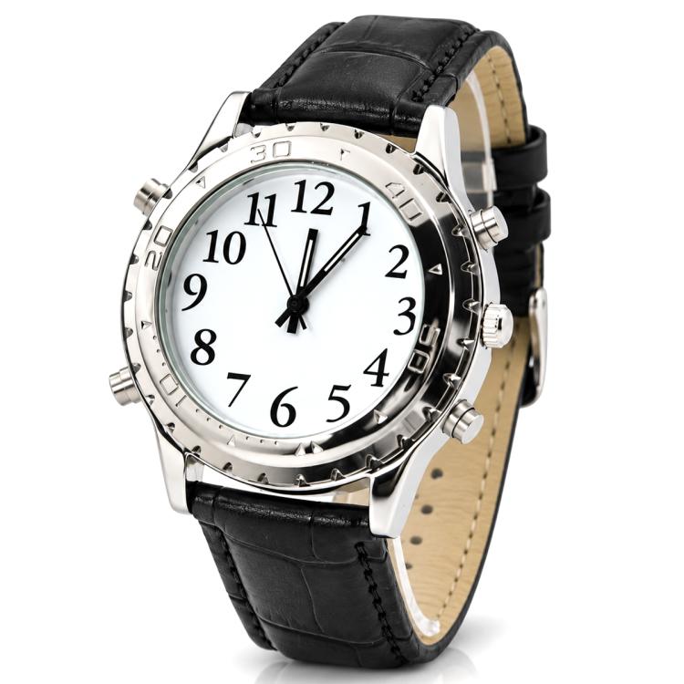 Quartz watch with black vegan leather strap and white dial, black hands