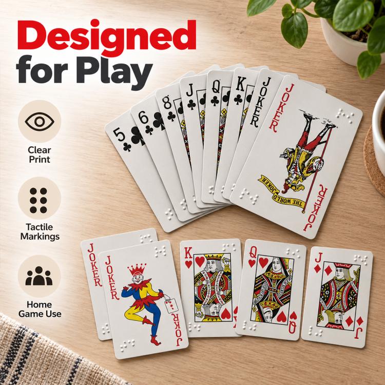 Braille Plastic Playing Cards, Front Raised Markings, Back Raised Markings