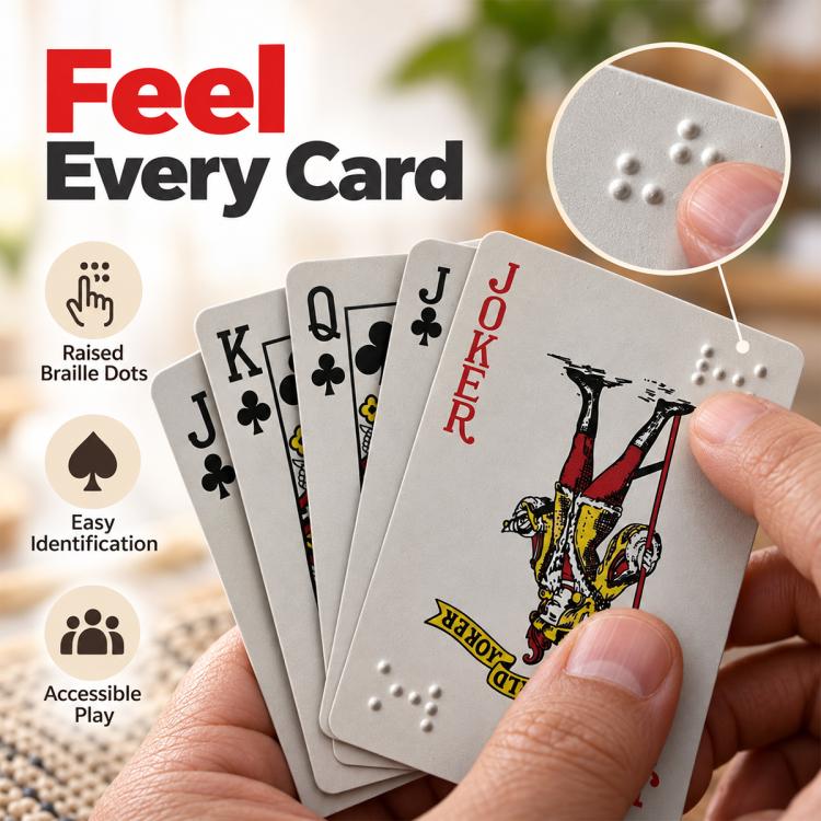Braille Plastic Playing Cards, Front Raised Markings, Back Raised Markings
