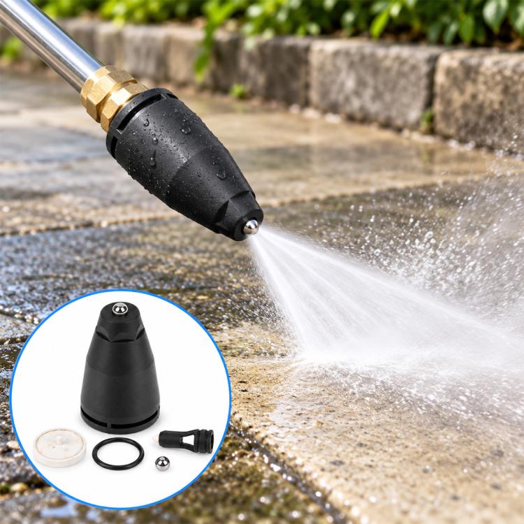 Pressure washer turbo spray nozzle with black cone head and brass inlet connector