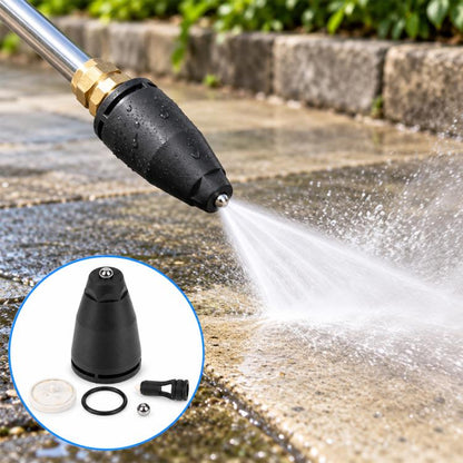 Pressure washer turbo spray nozzle with black cone head and brass inlet connector