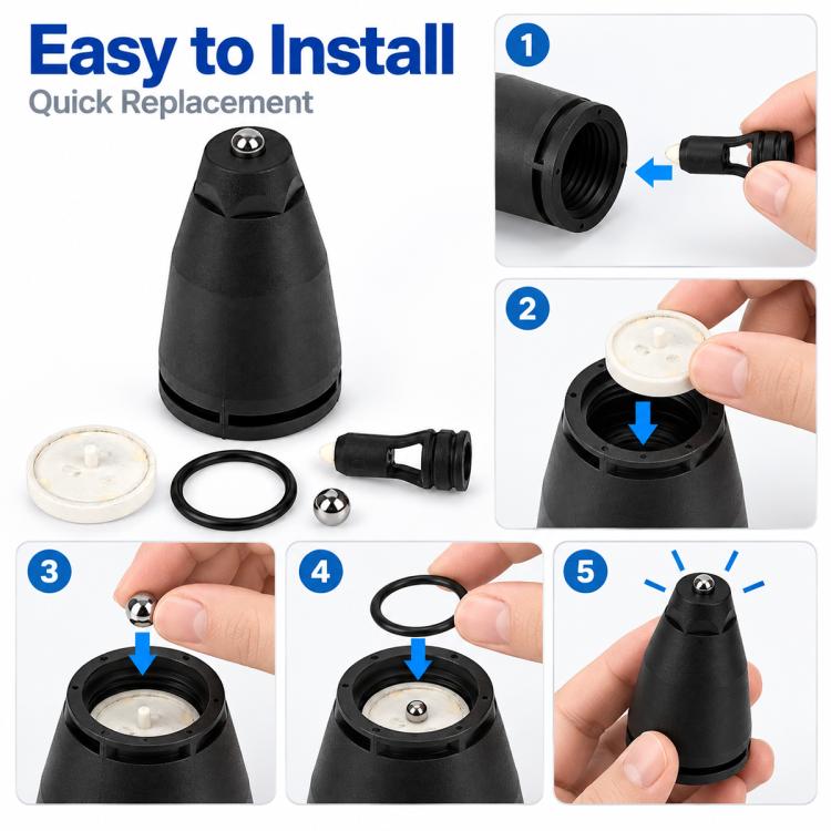 Pressure washer turbo nozzle replacement set: black cone head, O-ring, seal, and adapter