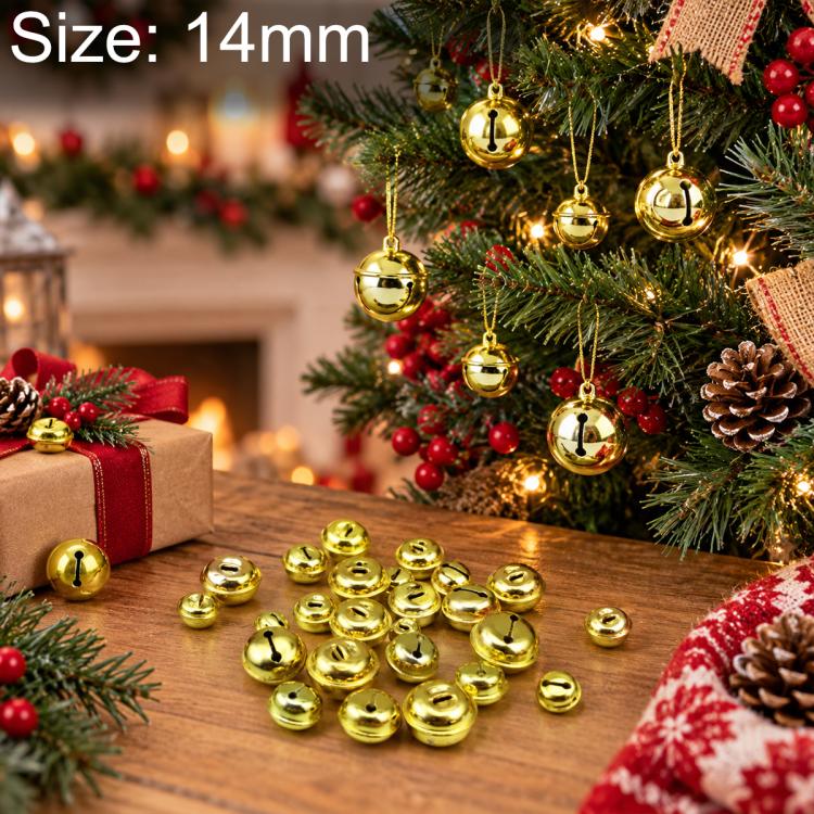 14mm gold electroplated pet bells, round jingle bells with hanging loop.