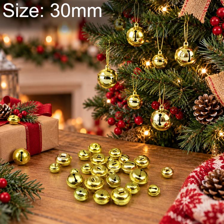 Set of electroplated pet bells, 30mm, gold tone, hanging and loose