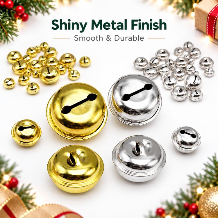 Shiny electroplated bell caps, gold and silver tones, assorted pieces