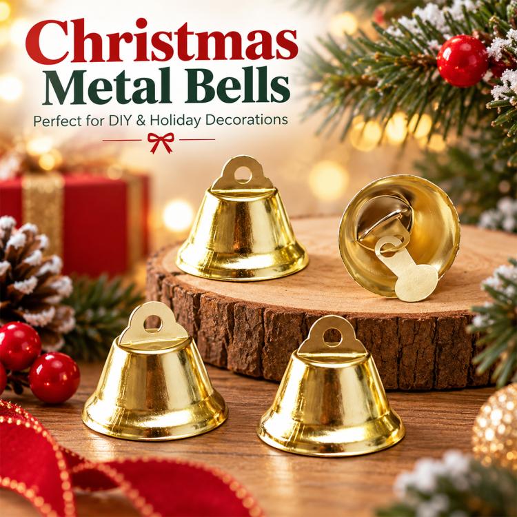 Gold metal open bell trumpet chimes, 45mm, hanging bells with loop and clapper