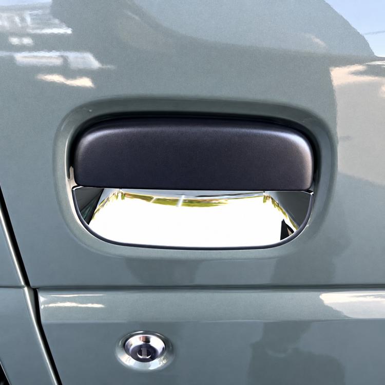 Car door handle protective cover set, black covers with shiny trim, installed