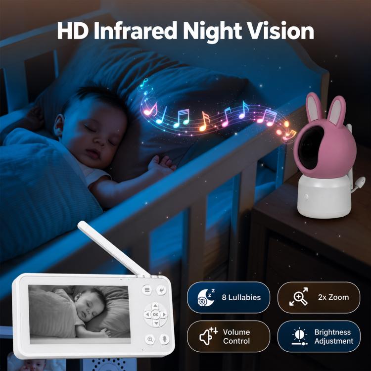 White WiFi baby monitor with rabbit camera and 4.5-inch screen for night vision