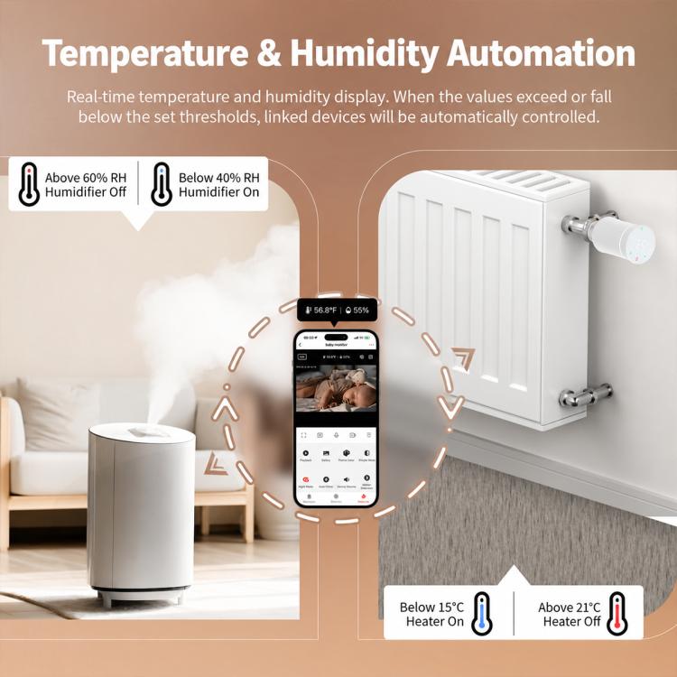 WiFi baby monitor for temperature and humidity automation with mobile app view