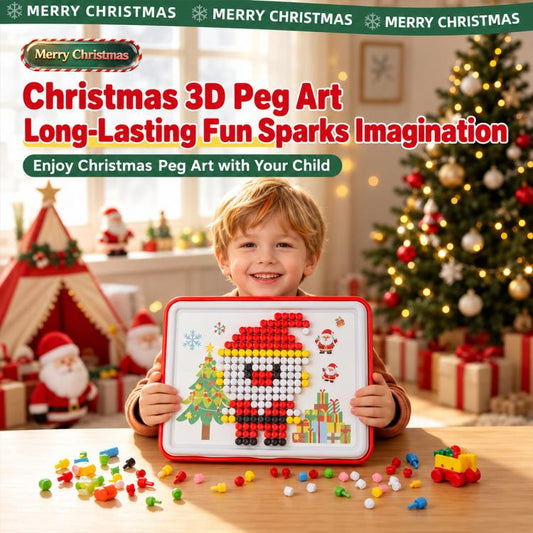Kids Christmas peg art board featuring a red-and-white 3D snowman design