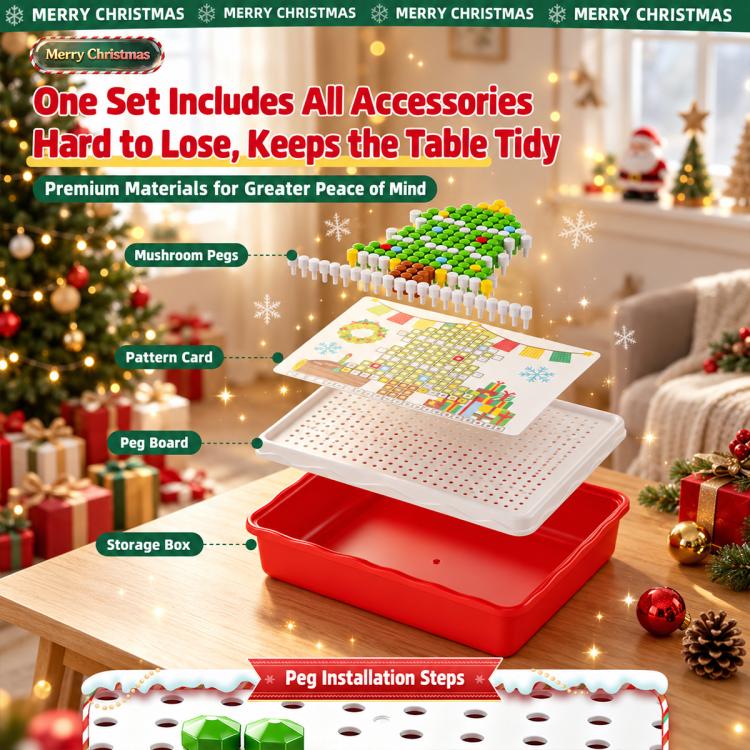 Christmas Themed 3D Pegboard Mushroom Nails Kids DIY Educational Toy Set