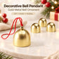 Gold decorative bell pendant ornament with red hanging cord and small metal loop top