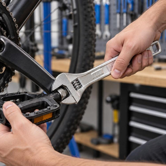 Adjustable bicycle repair wrench with adjustable jaws clamped to a wheel hub area