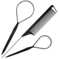 3 PCS/Set Steel-tail Highlight Comb & Topsy Tail Tool for Hair Braiding, Hook Tip, Flat Tip